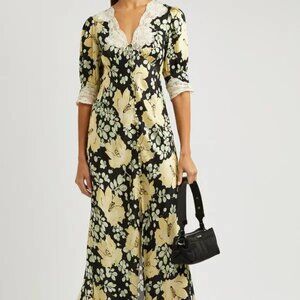 LIKE NEW! Rixo Simone Floral + Lace Silk Midi Dress (Sz S)